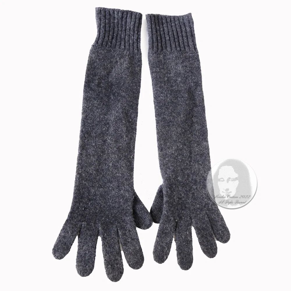 Hermes Gloves Ladies Cashmere Wool Knit Gris Charcoal Gray Soft Luxury Sz 00